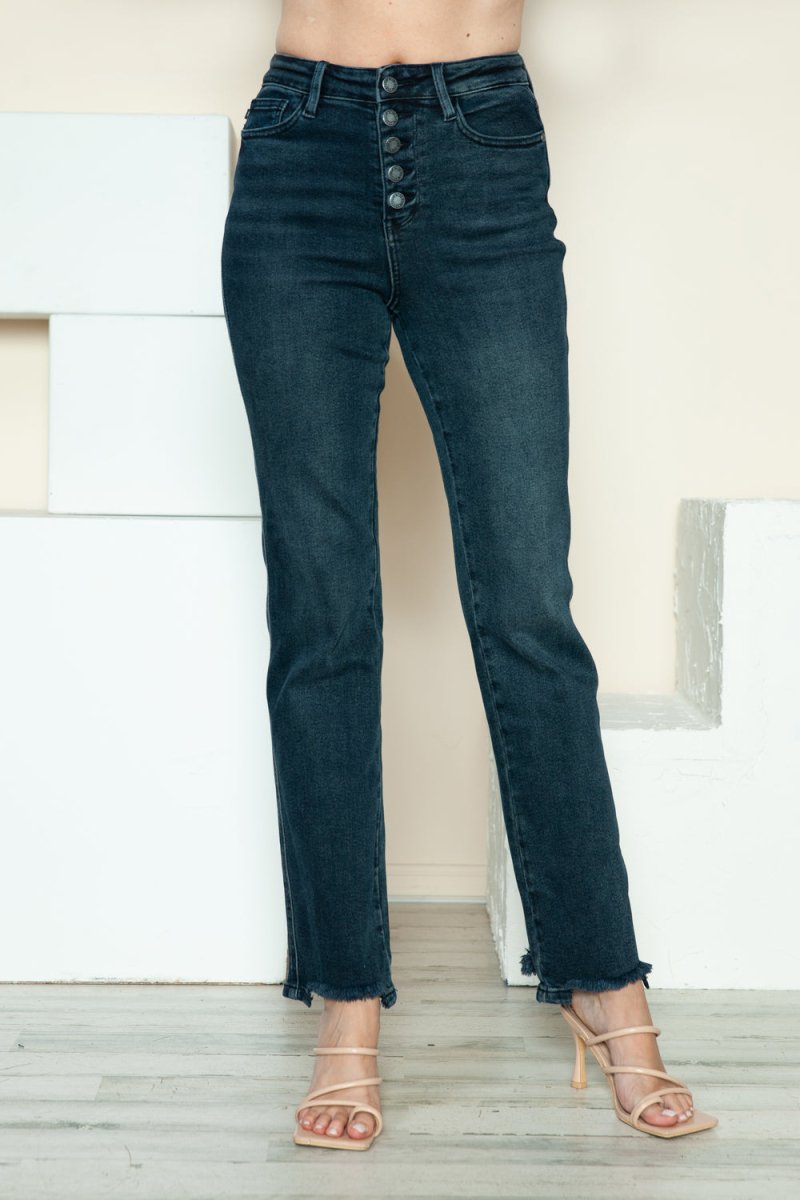 Judy Blue Full Size Button Fly Hem Destroy Straight Jeans - Love Salve